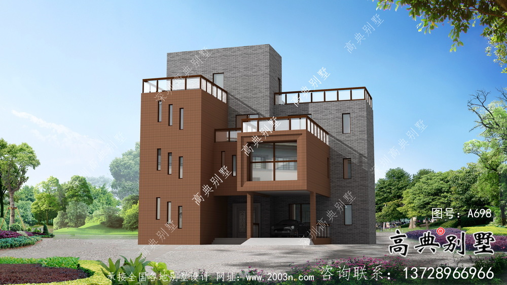 現代風格四層別墅外觀效果圖大全