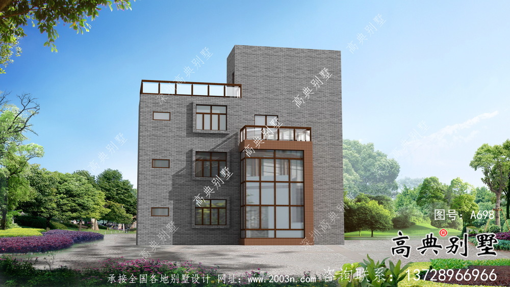 現代風格四層別墅外觀效果圖大全