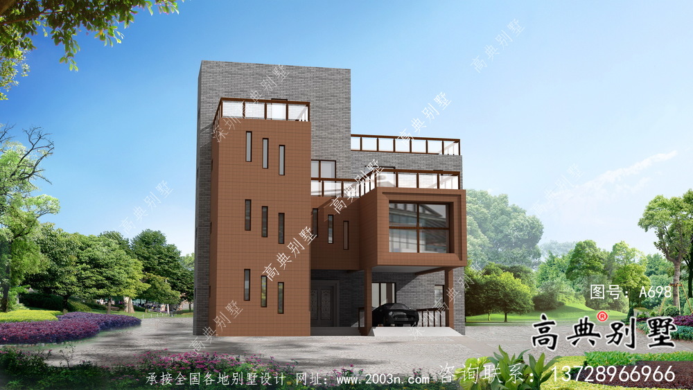 現代風格四層別墅外觀效果圖大全