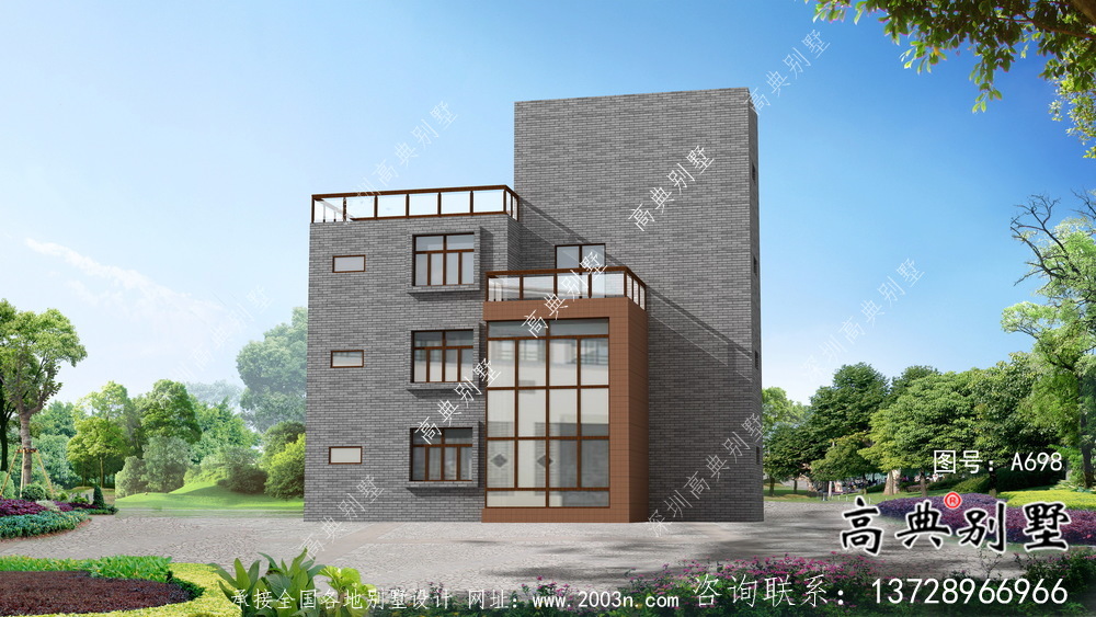 現代風格四層別墅外觀效果圖大全