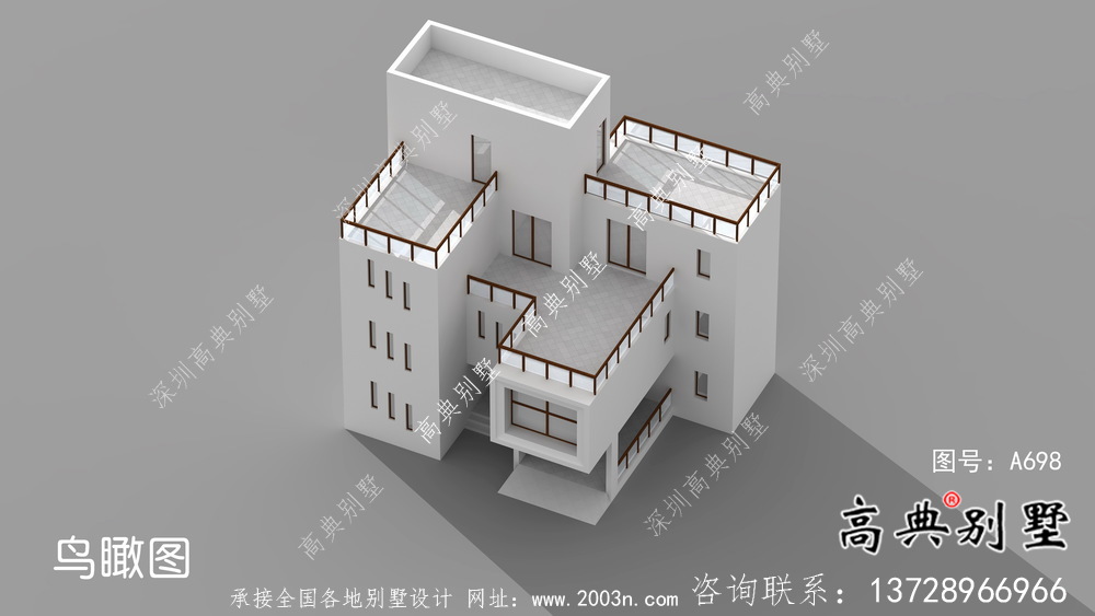 現代風格四層別墅外觀效果圖大全