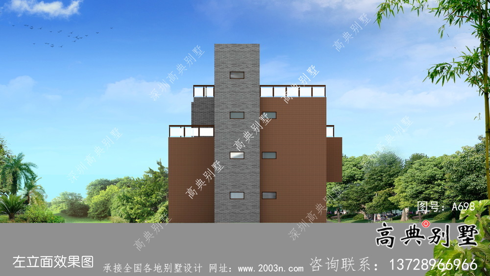 現代風格四層別墅外觀效果圖大全