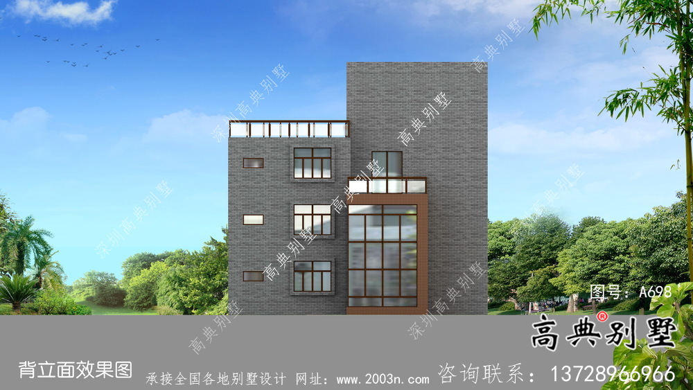 現代風格四層別墅外觀效果圖大全