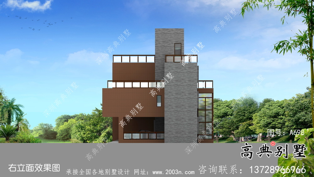 現代風格四層別墅外觀效果圖大全