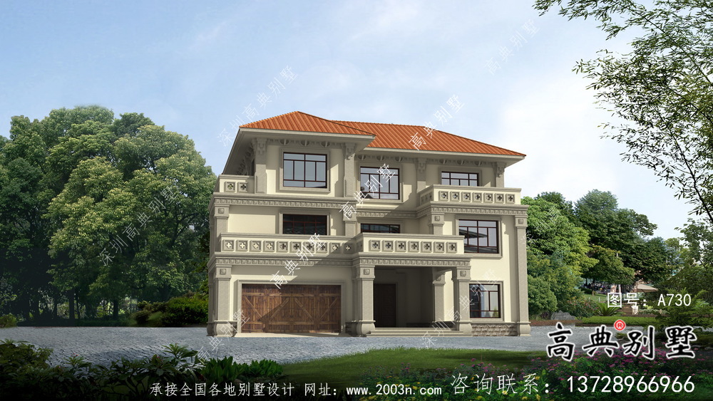 三層簡歐帶車庫農村自建別墅設計效果圖紙