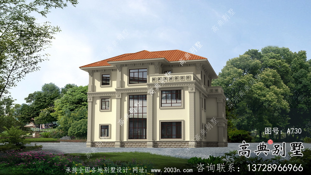 三層簡歐帶車庫農村自建別墅設計效果圖紙