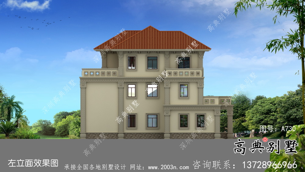 三層簡歐帶車庫農村自建別墅設計效果圖紙