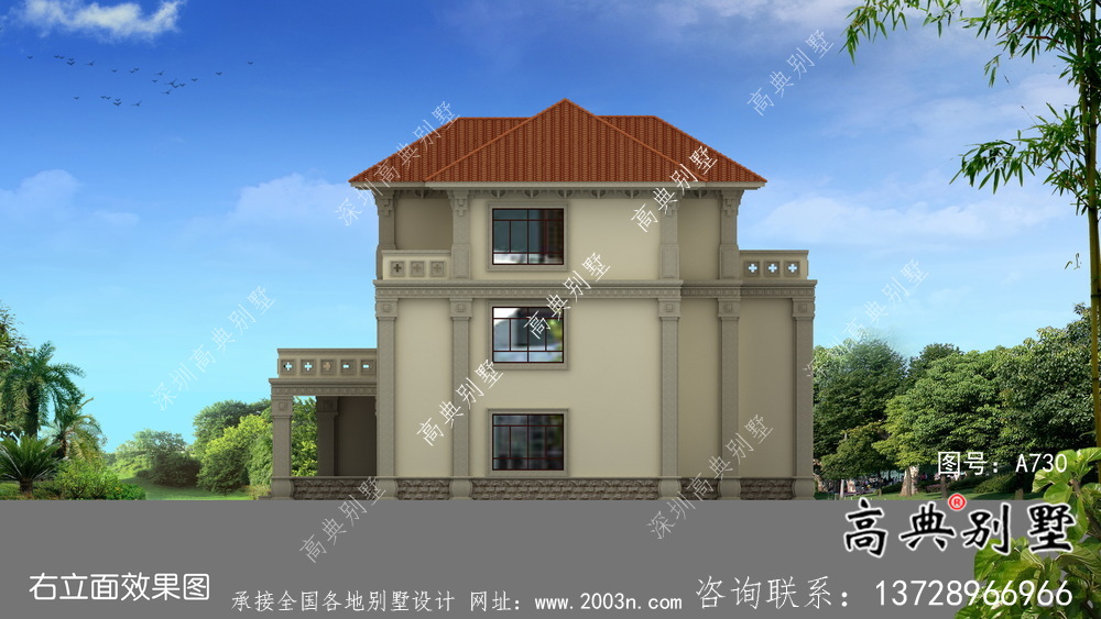三層簡歐帶車庫農村自建別墅設計效果圖紙