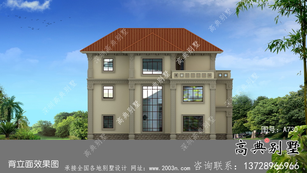 三層簡歐帶車庫農村自建別墅設計效果圖紙