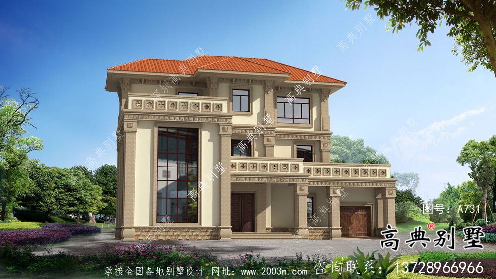 三層簡歐農(nóng)村自建別墅設(shè)計效果圖紙