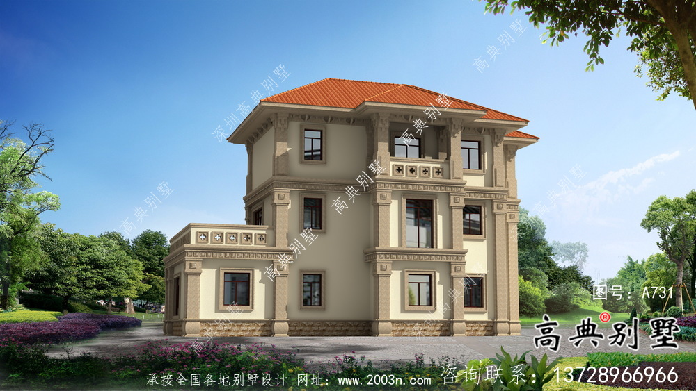 三層簡歐農(nóng)村自建別墅設(shè)計效果圖紙