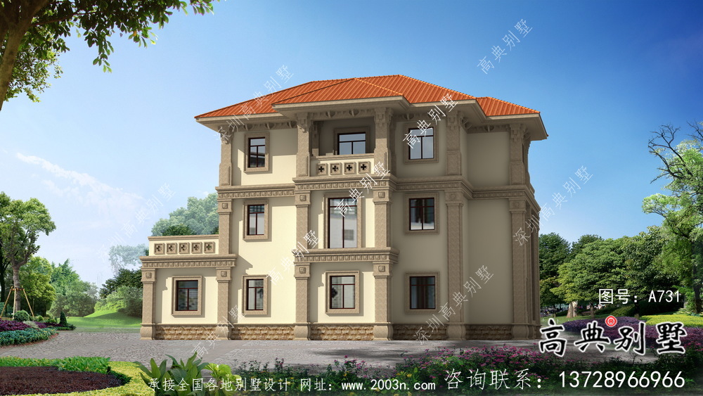 三層簡歐農(nóng)村自建別墅設(shè)計效果圖紙