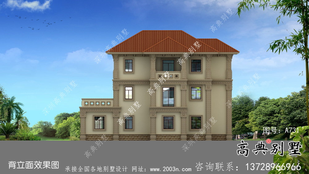 三層簡歐農(nóng)村自建別墅設(shè)計效果圖紙
