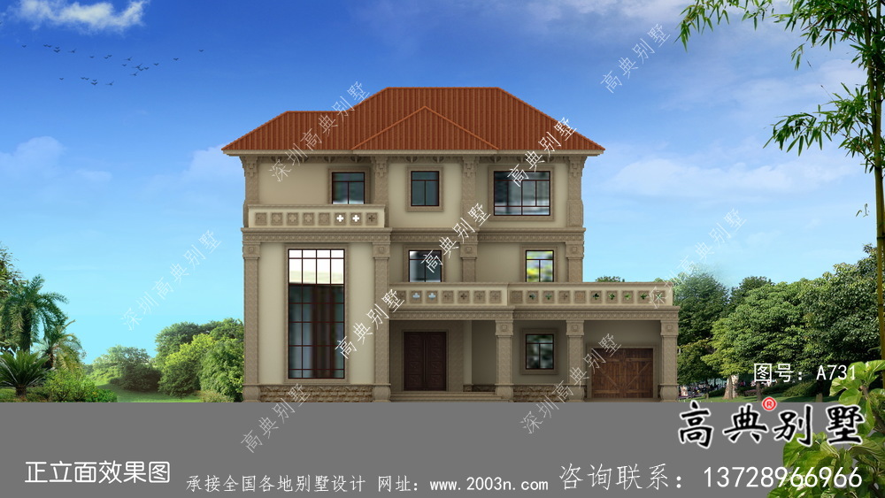 三層簡歐農(nóng)村自建別墅設(shè)計效果圖紙