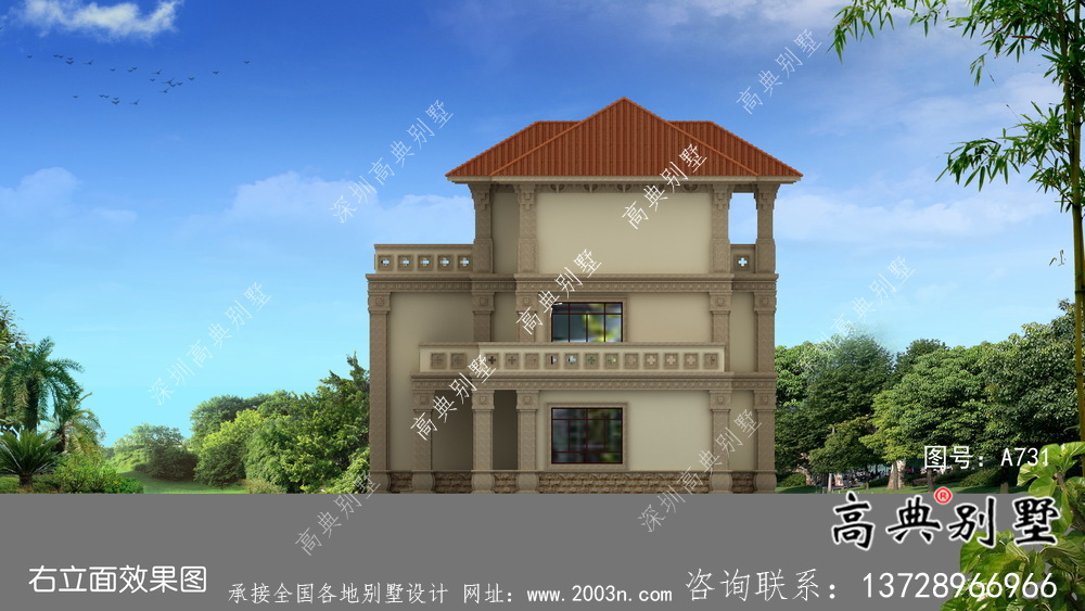 三層簡歐農(nóng)村自建別墅設(shè)計效果圖紙