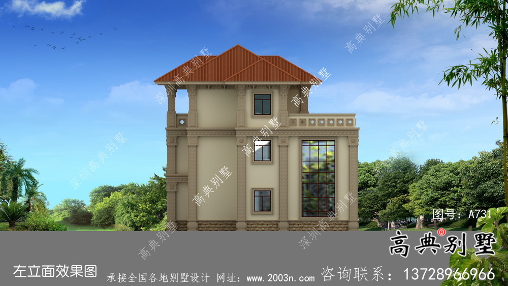 三層簡歐農(nóng)村自建別墅設(shè)計效果圖紙