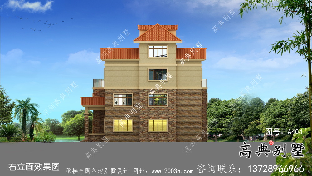 簡(jiǎn)單實(shí)用的四層農(nóng)村住宅設(shè)計(jì)圖紙，效果圖