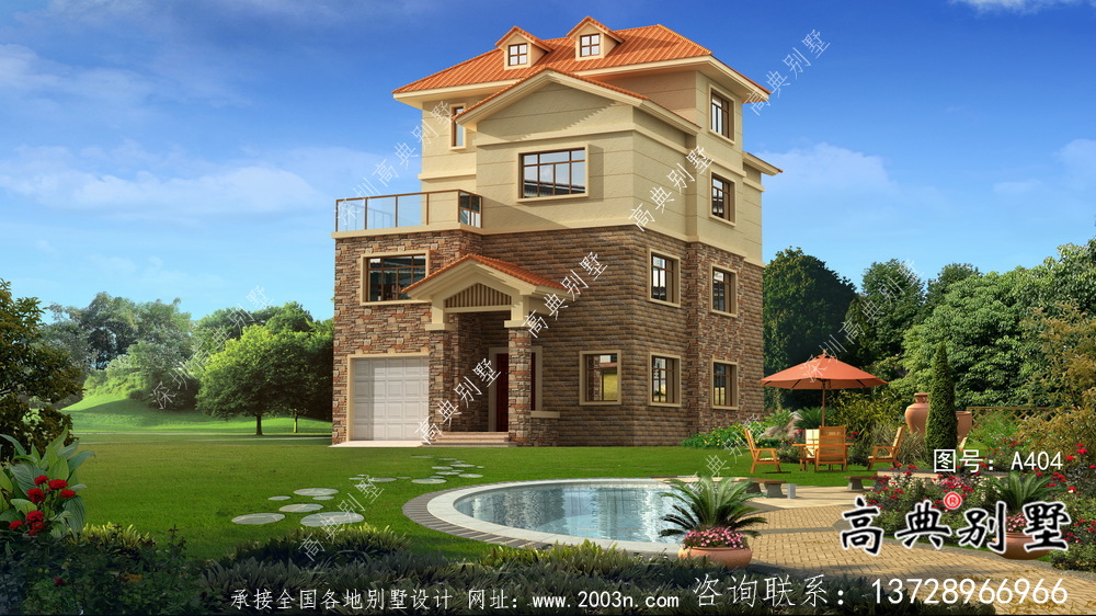 簡(jiǎn)單實(shí)用的四層農(nóng)村住宅設(shè)計(jì)圖紙，效果圖