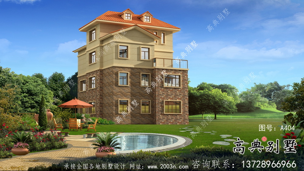 簡(jiǎn)單實(shí)用的四層農(nóng)村住宅設(shè)計(jì)圖紙，效果圖