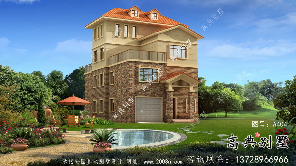 簡(jiǎn)單實(shí)用的四層農(nóng)村住宅設(shè)計(jì)圖紙，效果圖