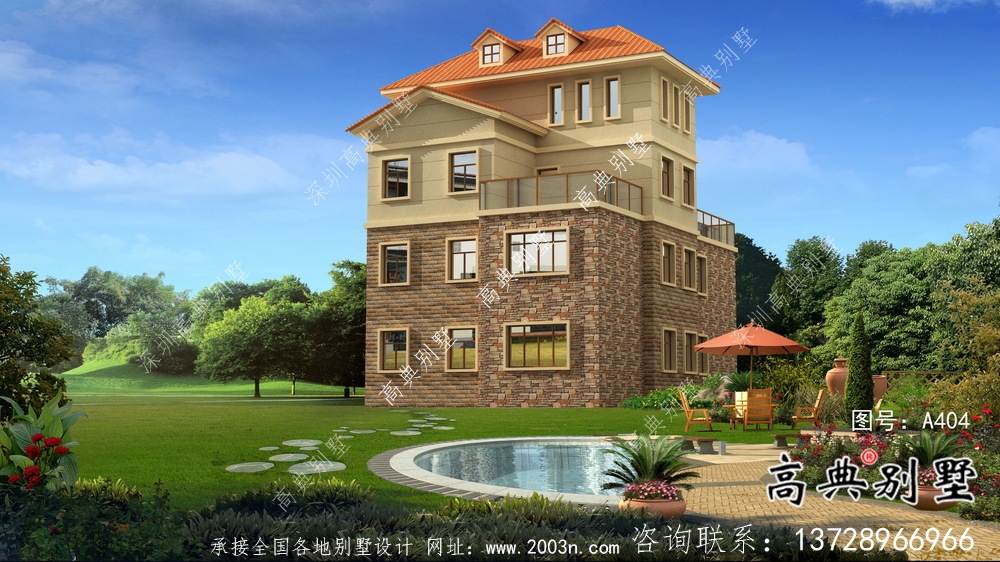 簡(jiǎn)單實(shí)用的四層農(nóng)村住宅設(shè)計(jì)圖紙，效果圖