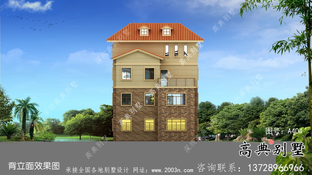簡(jiǎn)單實(shí)用的四層農(nóng)村住宅設(shè)計(jì)圖紙，效果圖