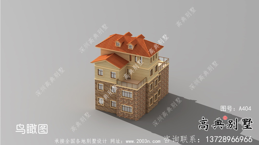 簡(jiǎn)單實(shí)用的四層農(nóng)村住宅設(shè)計(jì)圖紙，效果圖