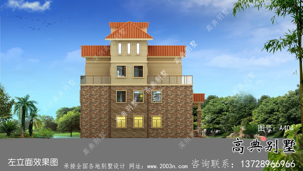 簡(jiǎn)單實(shí)用的四層農(nóng)村住宅設(shè)計(jì)圖紙，效果圖