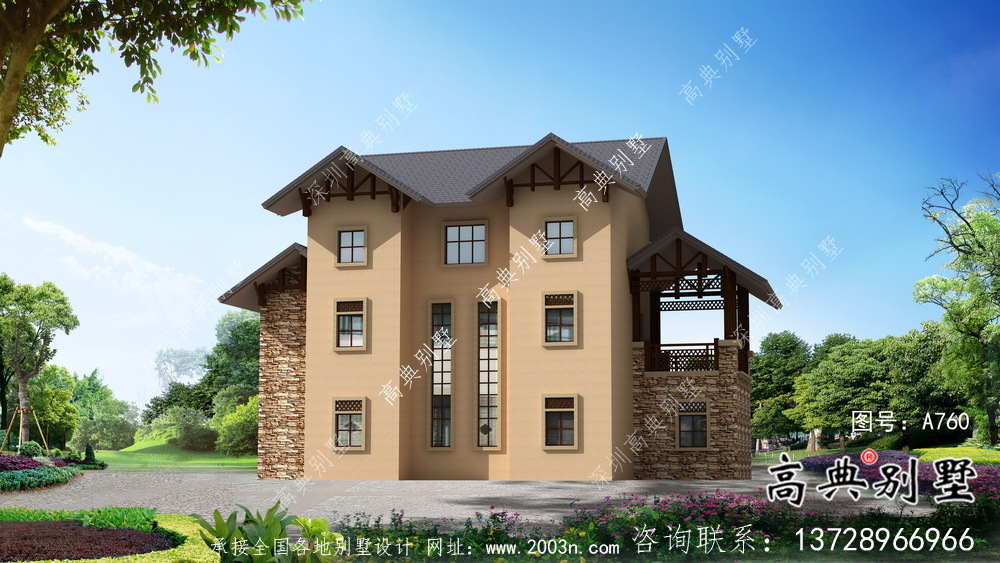 高檔精美三層歐式別墅外觀效果圖