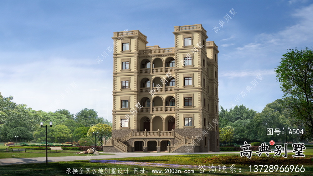 六層豪華大氣法式風格，西式城堡別墅 ，別墅建筑設計