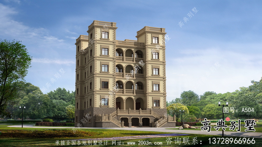 六層豪華大氣法式風格，西式城堡別墅 ，別墅建筑設計