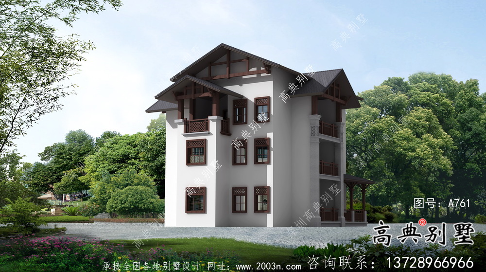 東南亞風格三層別墅設計實際效果工程圖紙