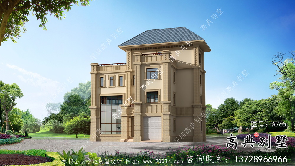 清新四層歐式別墅最新設(shè)計效果圖紙