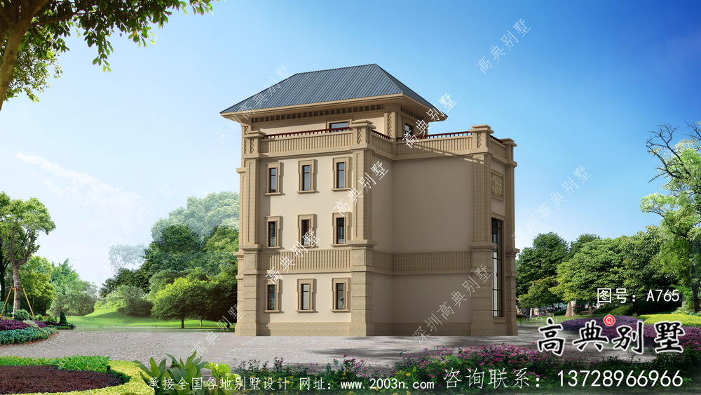 清新四層歐式別墅最新設(shè)計效果圖紙