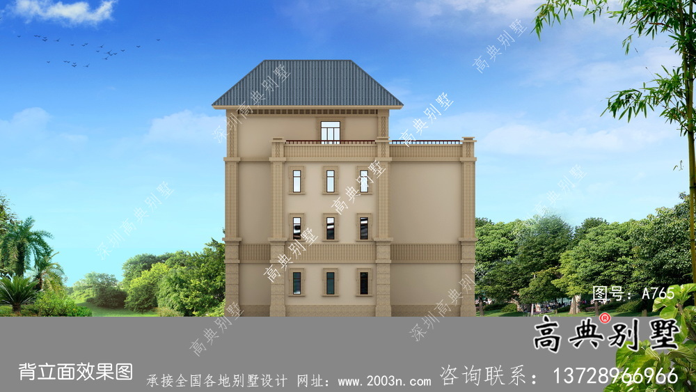 清新四層歐式別墅最新設(shè)計效果圖紙