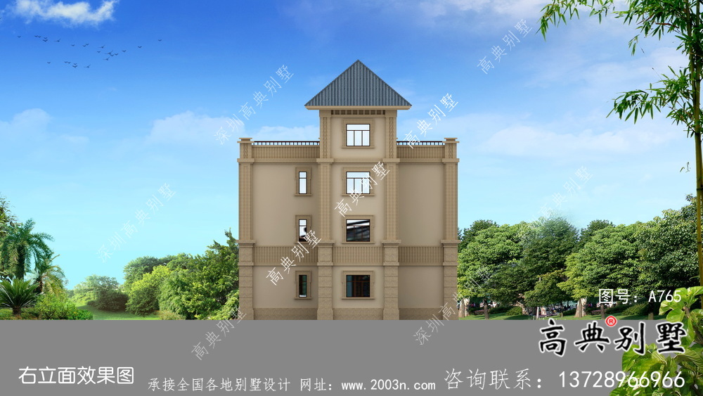 清新四層歐式別墅最新設(shè)計效果圖紙