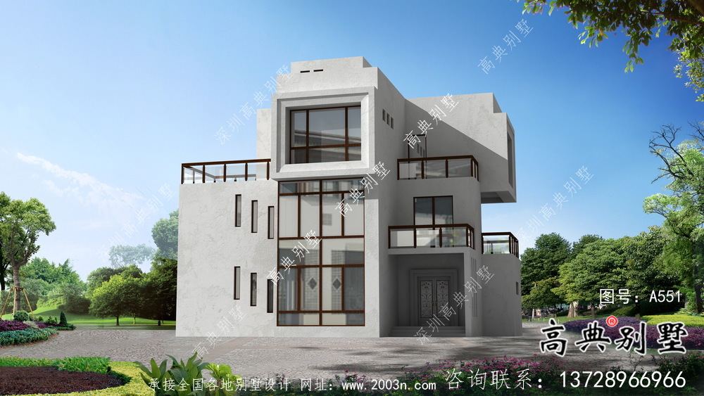 三層現代風格新農村別墅建設，建筑施工圖