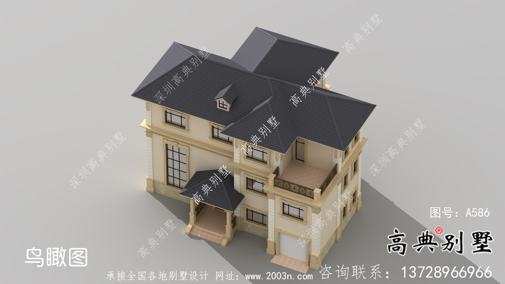 獨特的有車庫的法式風格別墅設計圖紙