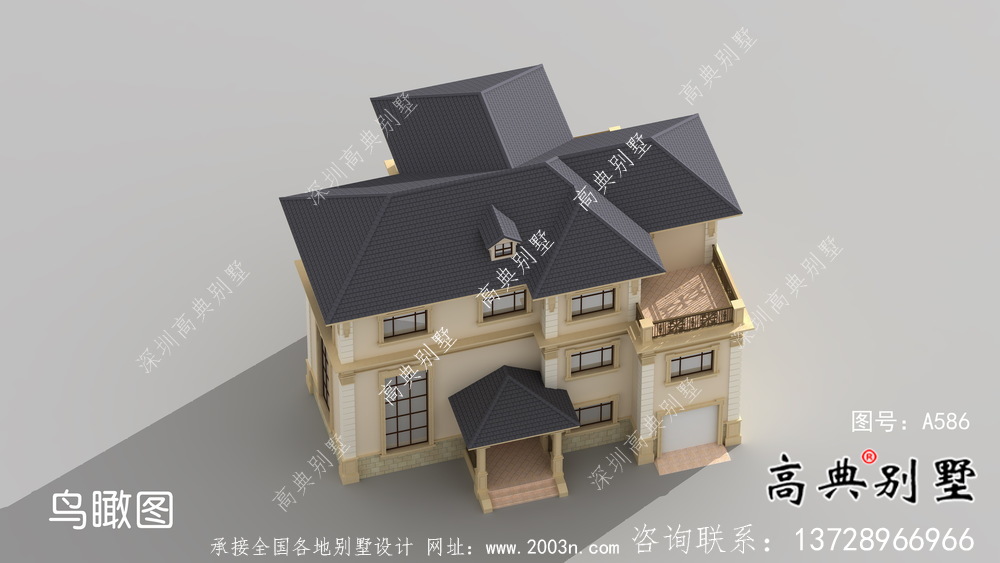 獨特的有車庫的法式風格別墅設計圖紙