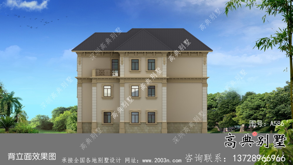 獨特的有車庫的法式風格別墅設計圖紙
