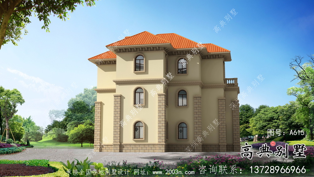 經典推薦的三層農村住宅成套設計圖紙，包括效果圖