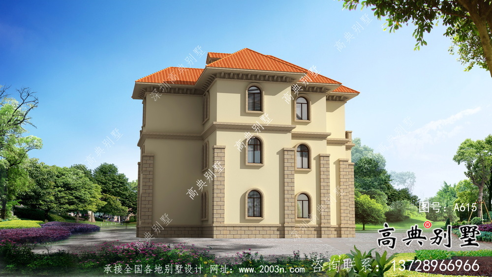 經典推薦的三層農村住宅成套設計圖紙，包括效果圖