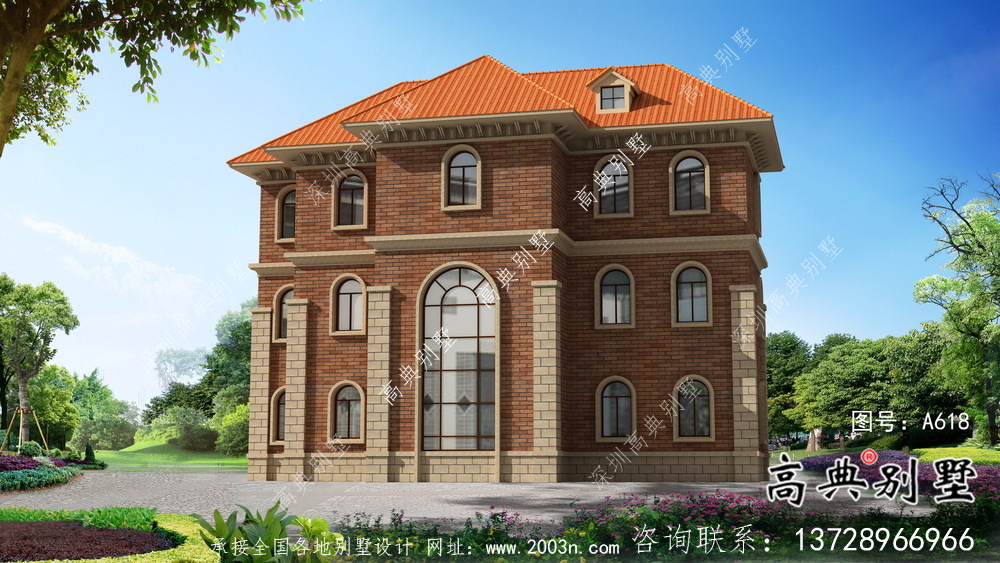 三層歐式風格帶車庫大氣的鄉村住宅設計圖