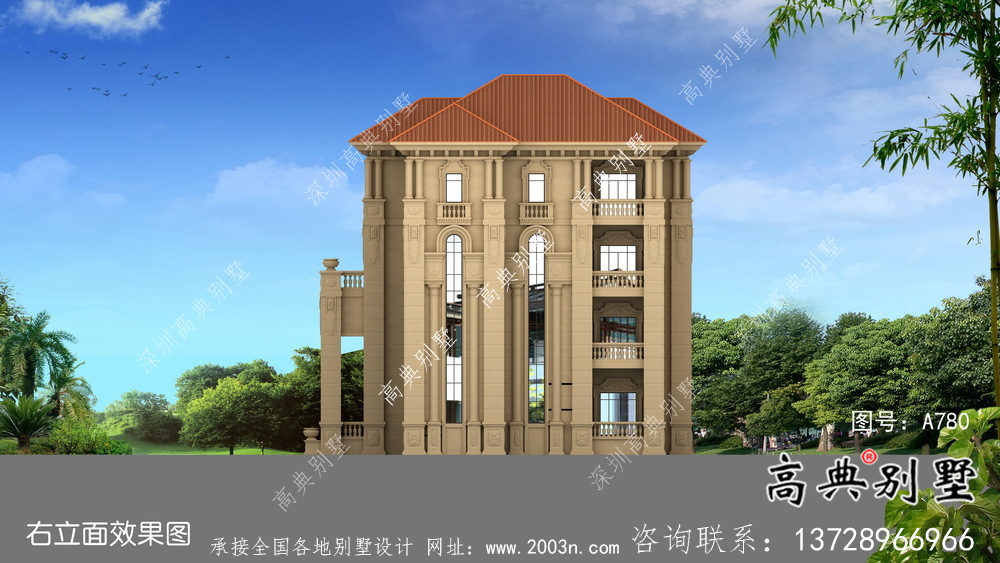 大復式四層歐式別墅整套設計圖及施工圖紙