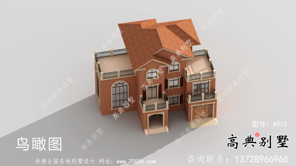 優雅大氣歐式風格三層村鎮住宅建筑設計圖