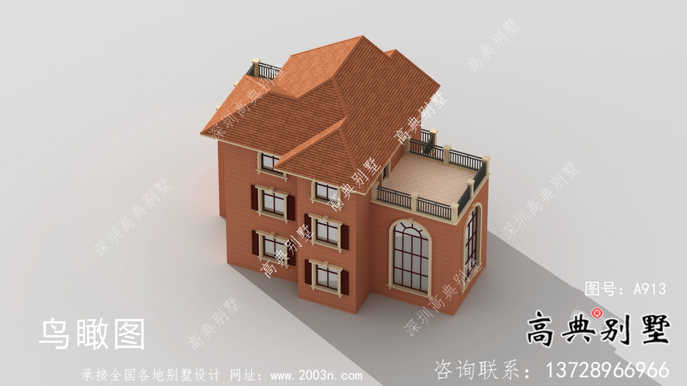 優雅大氣歐式風格三層村鎮住宅建筑設計圖