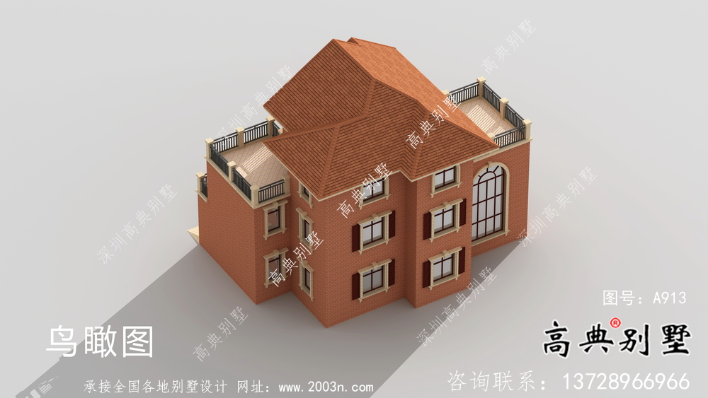 優雅大氣歐式風格三層村鎮住宅建筑設計圖