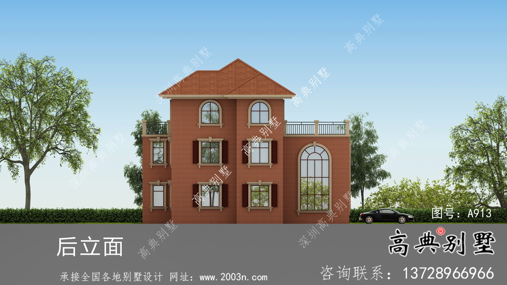 優雅大氣歐式風格三層村鎮住宅建筑設計圖