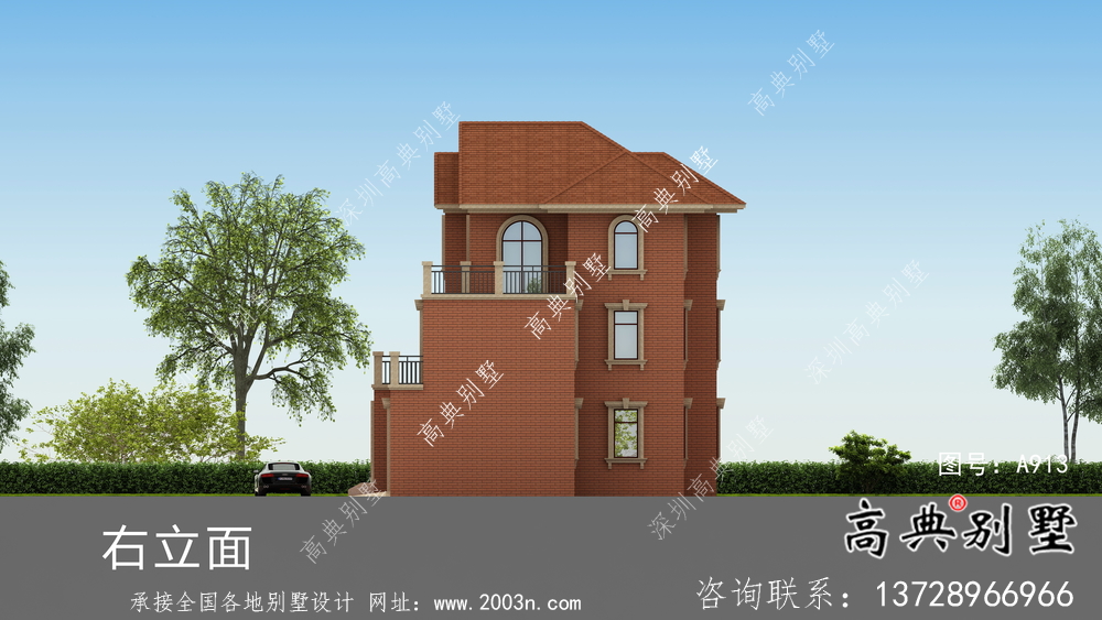 優雅大氣歐式風格三層村鎮住宅建筑設計圖