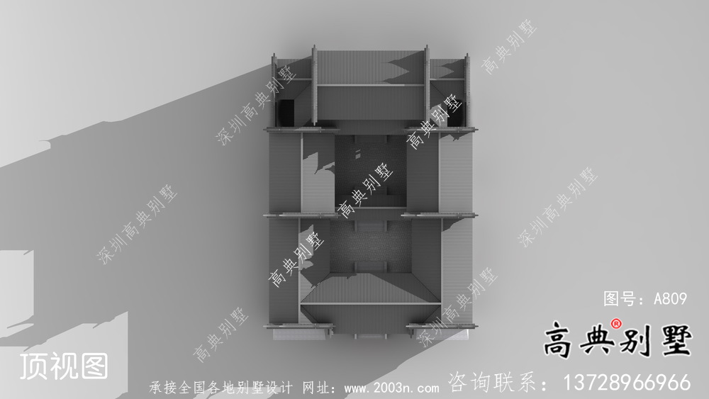 傳統(tǒng)中式三層徽派別墅設計外觀圖